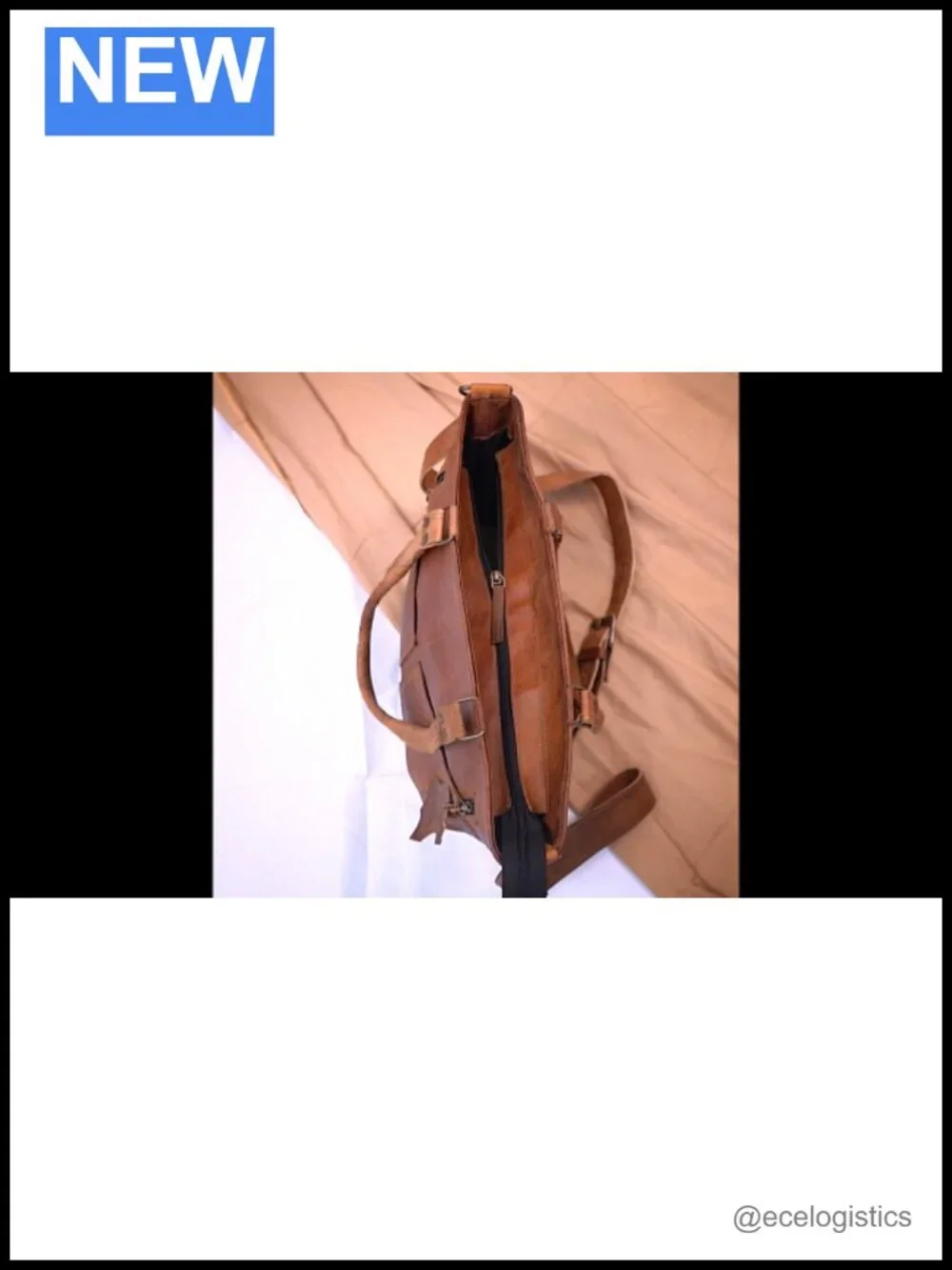 Genuine Leather Handmade Tote Bag with Zip Pockets & Crossbody Strap
